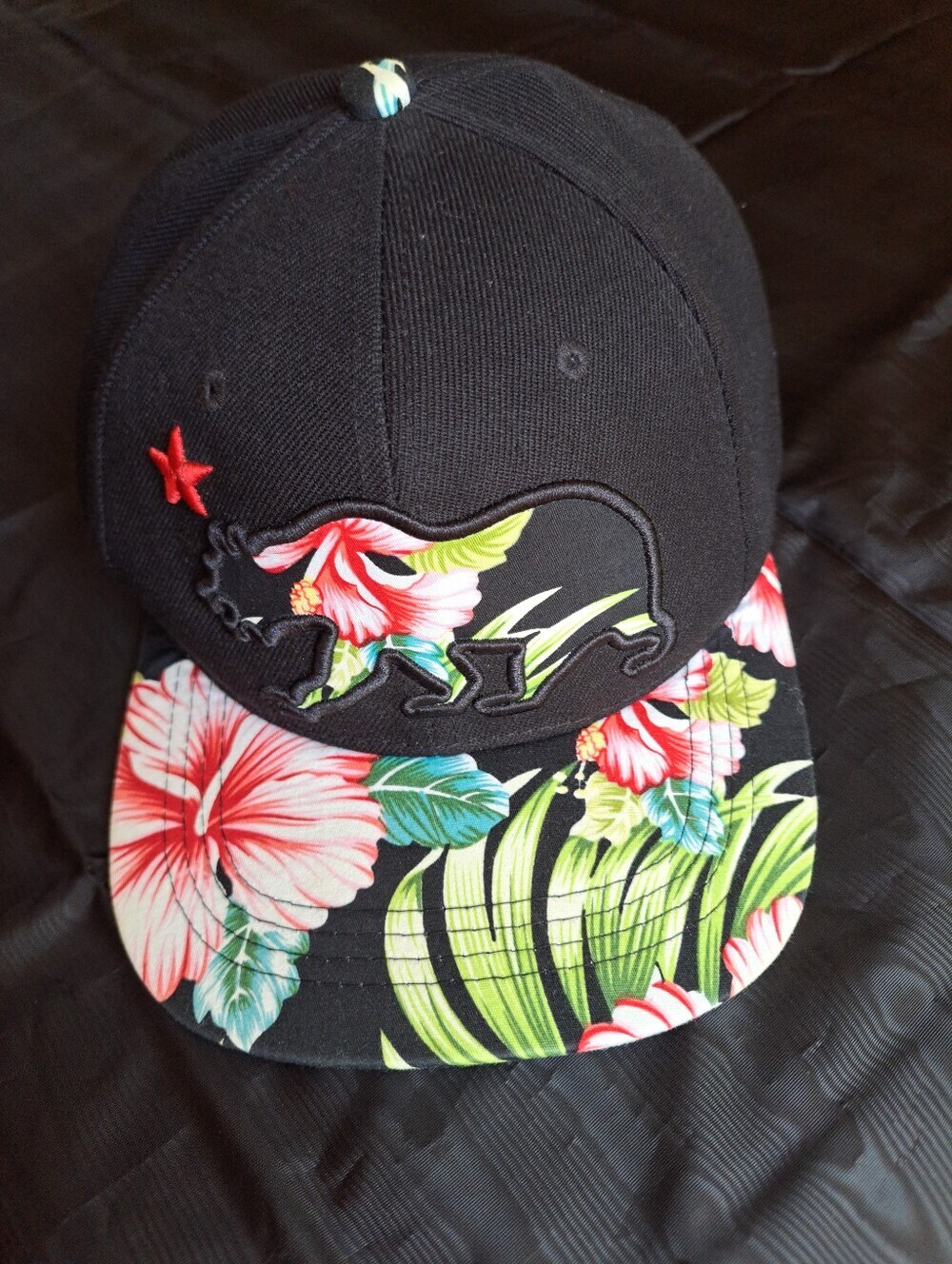 Black Floral-Print Baseball Cap